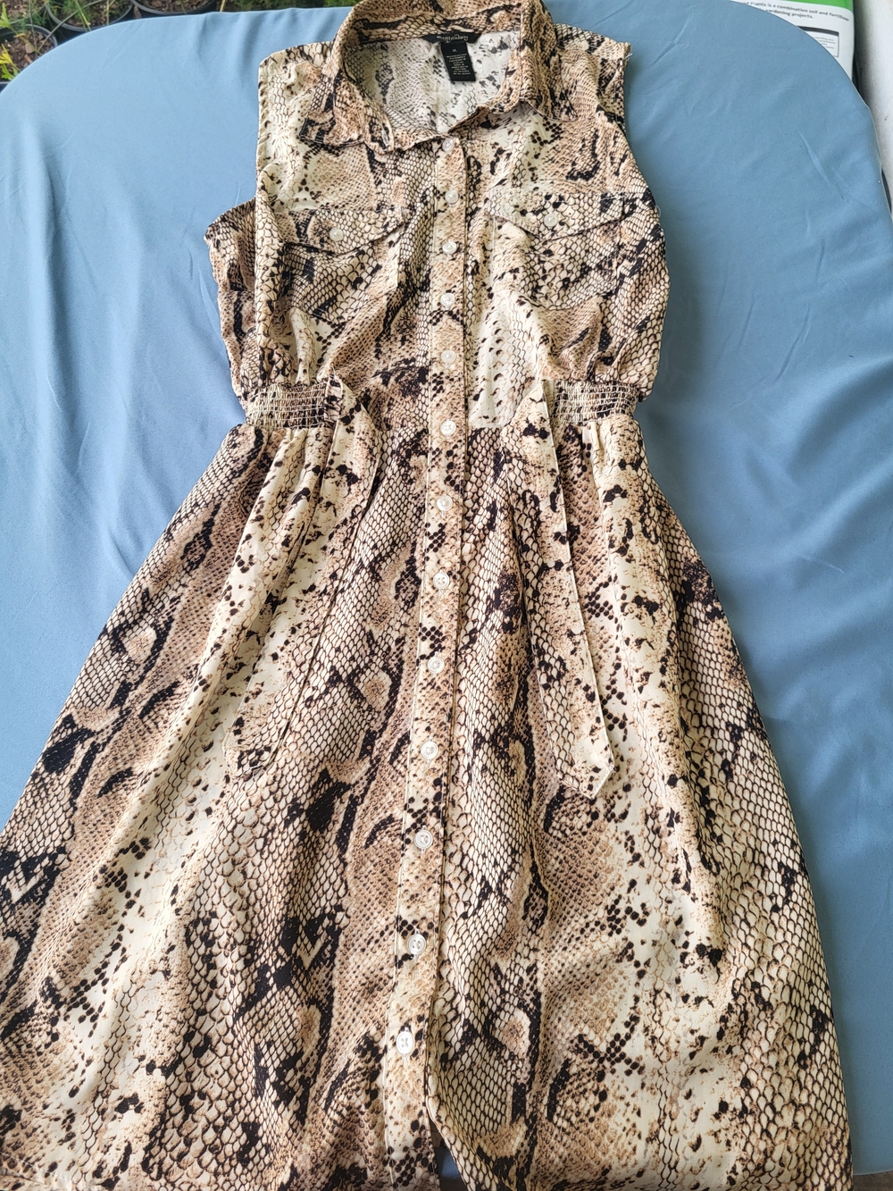 Sleeveless Snake-Print Midi Dress in Beige and Brown